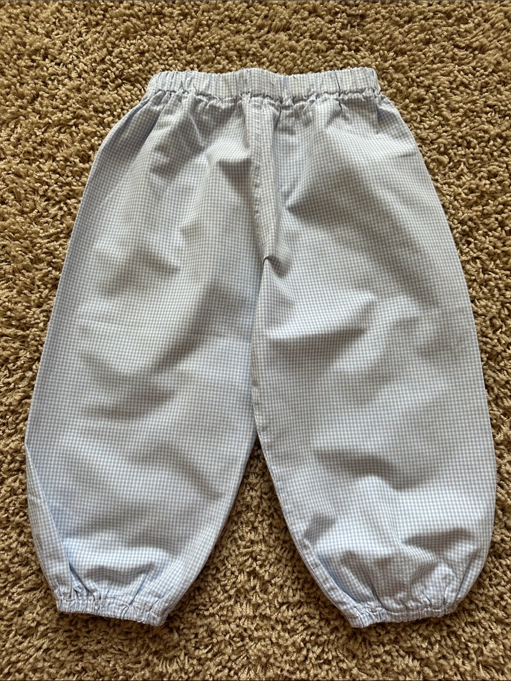 Children's Light Blue Gingham  Pants with Elastic Ankles